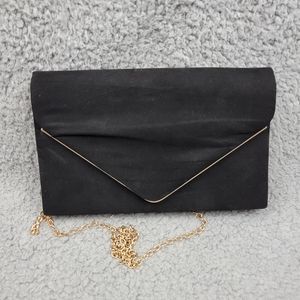 Charlotte Russe Faux Suede Velvet Black Shoulder Bag/Clutch with Gold Chain.